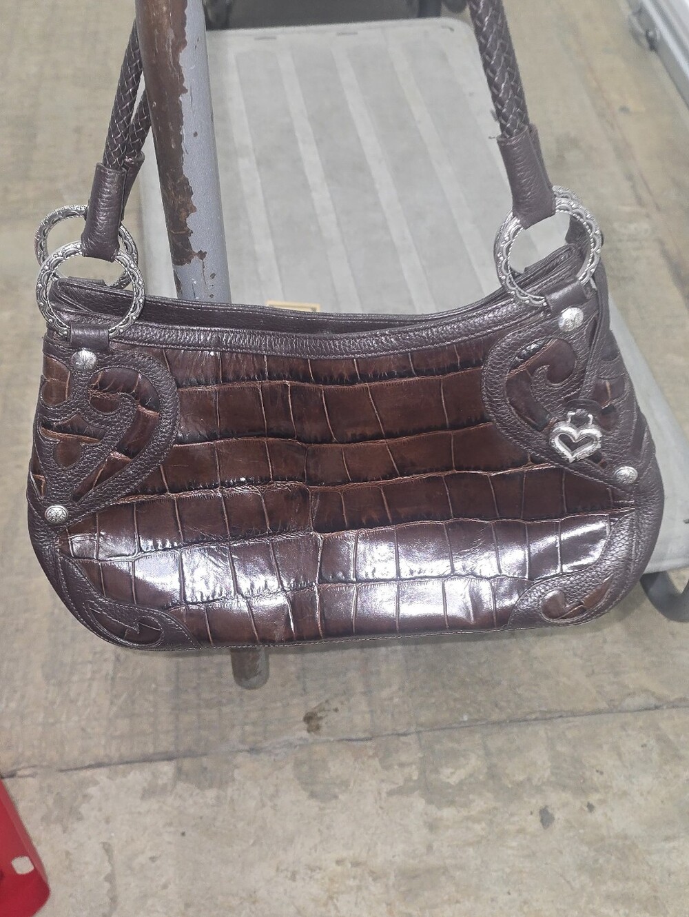 Brighton Dark Brown Croc-Embossed Shoulder Bag